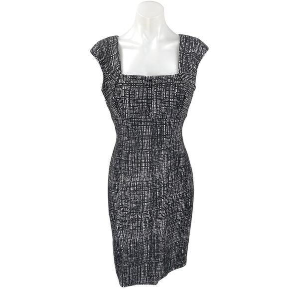 Calvin Klein Black Square Neck Short Cap Sleeve Knee Length Sheath Dress Size 4 - Picture 1 of 5